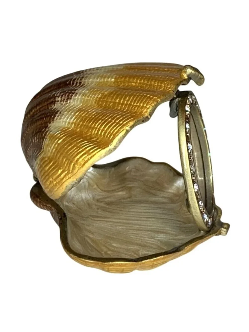 Decorative Clam Seashell Trinket Box w/ Jeweled Rhinestone-Accented Oval Frame
